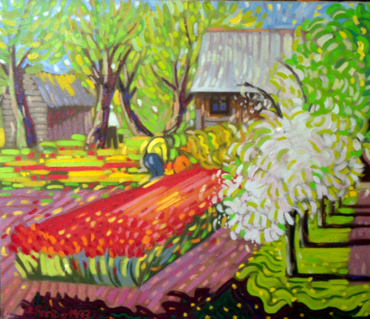 Peinture intitulée "Tulip garden" par Rita Pranca, Œuvre d'art originale, Huile