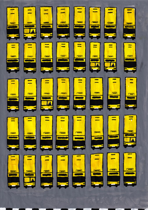 Peinture intitulée "Yellow buses" par Volha Prankevich, Œuvre d'art originale, Acrylique