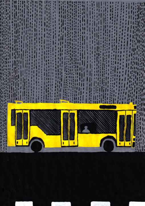 Картина под названием "Yellow bus-2" - Volha Prankevich, Подлинное произведение искусства, Акрил