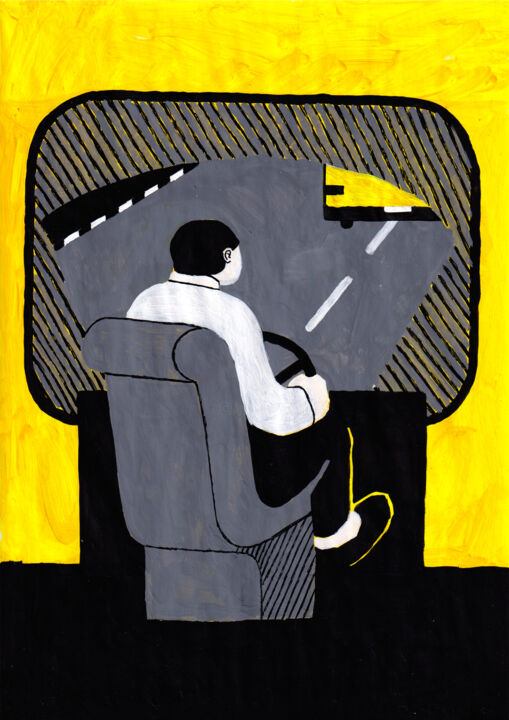 Картина под названием "Yellow bus-4" - Volha Prankevich, Подлинное произведение искусства, Акрил