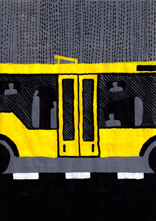 Painting titled "Yellow bus-5" by Volha Prankevich, Original Artwork, Acrylic