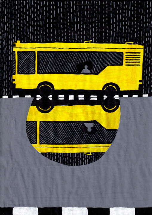 Painting titled "Yellow bus-8" by Volha Prankevich, Original Artwork, Acrylic