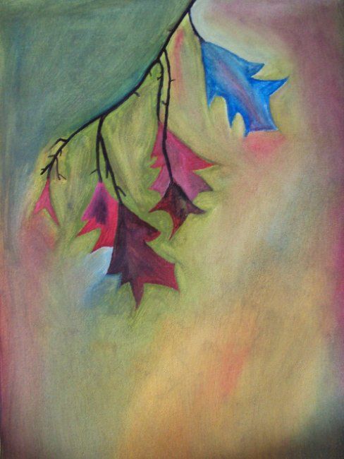 Schilderij getiteld "Rainbow Leaves" door Pradeep Art Rai, Origineel Kunstwerk, Olie