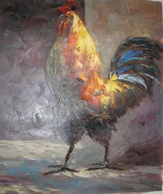 Painting titled "Cock Oil Painting" by Prasana Sahu, Original Artwork