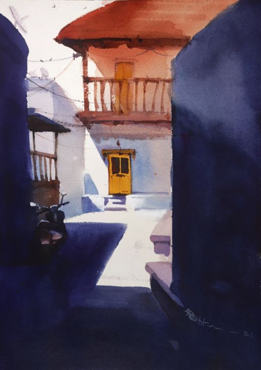 Painting titled "Lunch time sun shin…" by Prashant Prabhu, Original Art, Watercolor