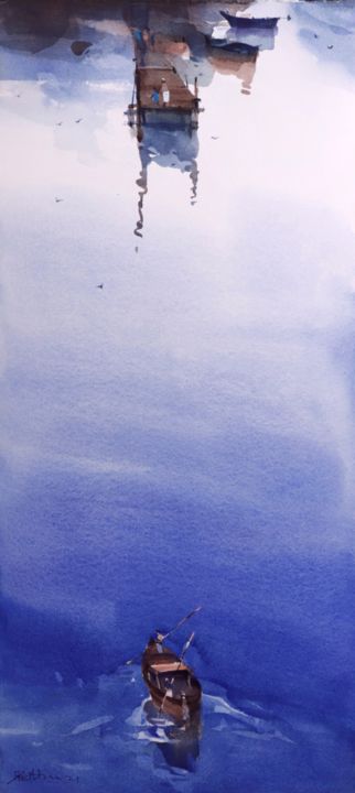 Pintura titulada "Landing at the top" por Prashant Prabhu, Obra de arte original, Acuarela