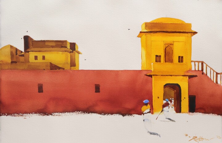 Painting titled "Red and yellows of…" by Prashant Prabhu, Original Artwork, Watercolor