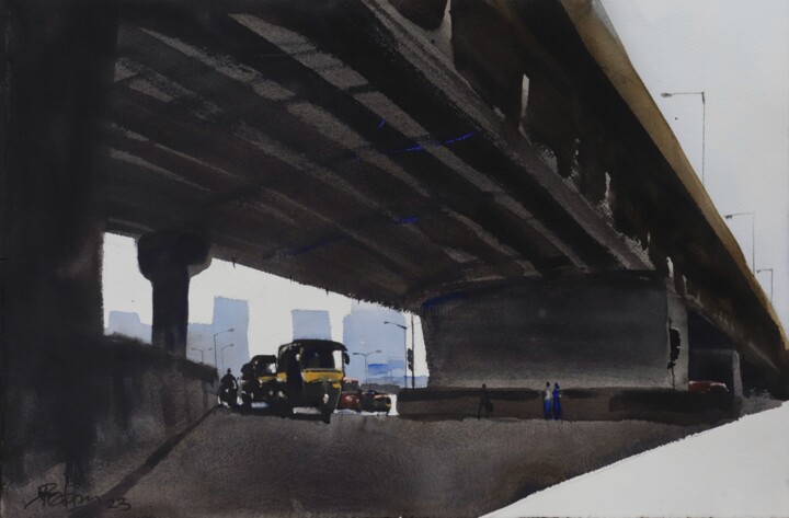 Schilderij getiteld "Much traffic has pa…" door Prashant Prabhu, Origineel Kunstwerk, Aquarel