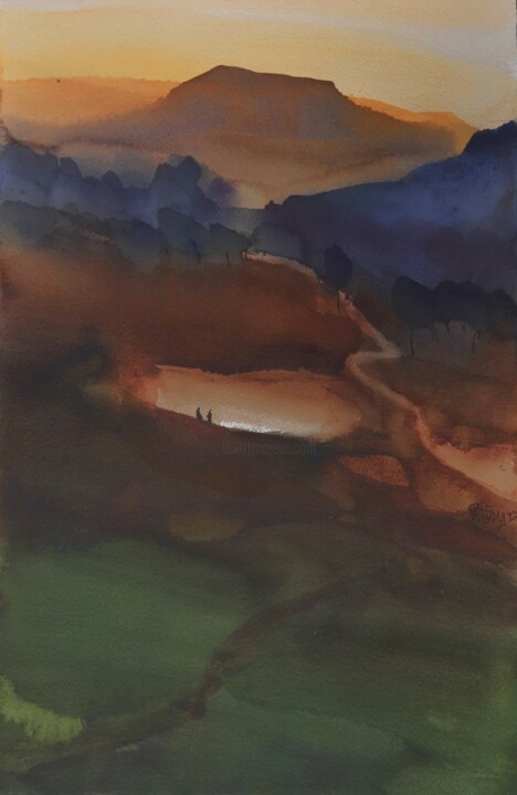 Painting titled "Song of an evening" by Prashant Prabhu, Original Artwork, Watercolor