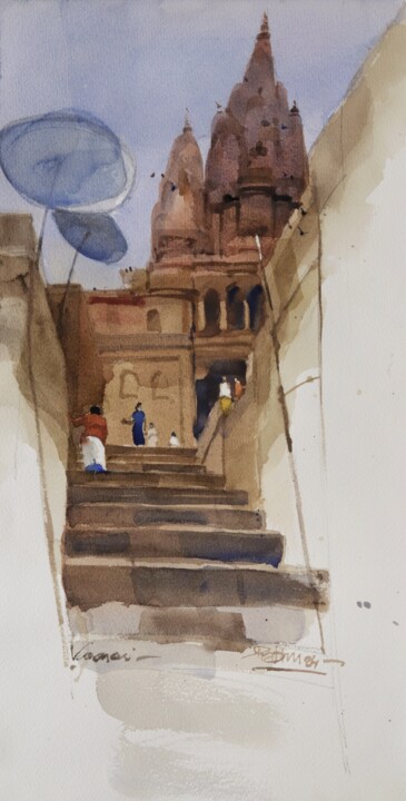 Painting titled "Step by step Benara…" by Prashant Prabhu, Original Artwork, Watercolor