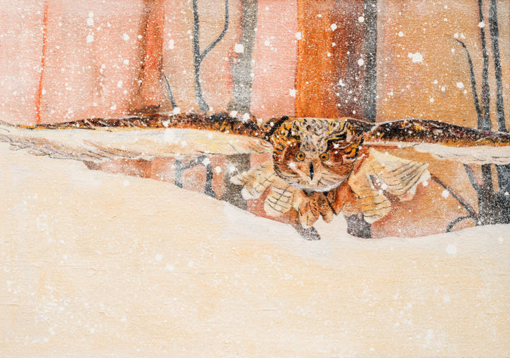 Painting titled "Winter flight" by Gregor Pratneker, Original Artwork, Oil