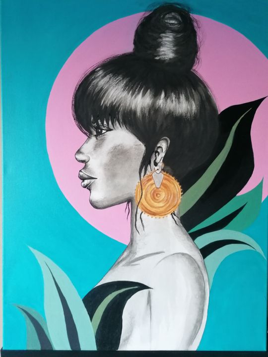Painting titled "Ahuura" by Precillia Martin, Original Artwork, Acrylic Mounted on Wood Stretcher frame
