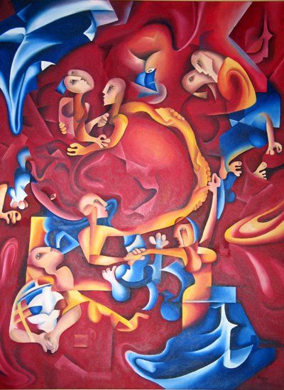 Painting titled "Togetherness" by Pauline Saleh, Original Artwork