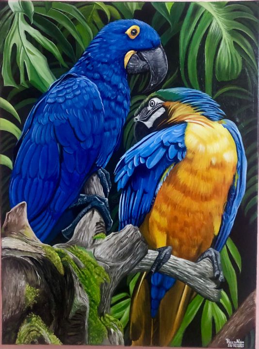 Pittura intitolato "Macaw Bird Painting" da Preeti Nair, Opera d'arte originale, Olio