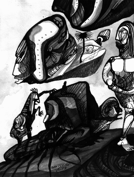 Desenho intitulada "Despegar de la mente" por Juan Britos, Obras de arte originais, Tinta