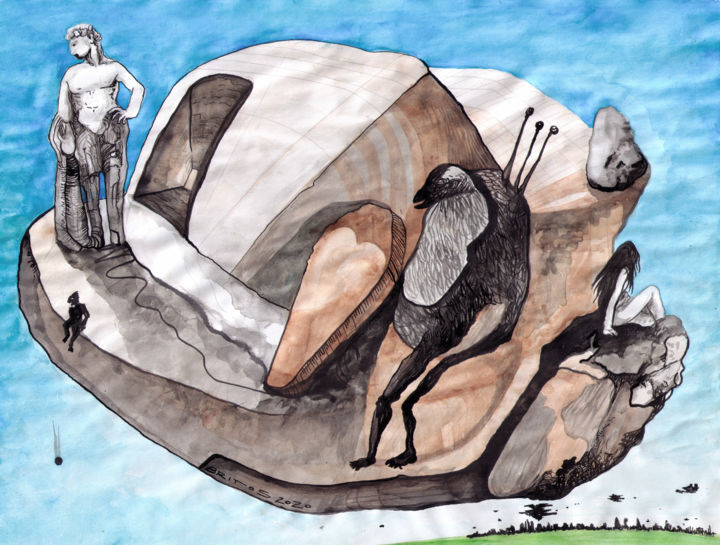 Desplazamiento Sobre Las Rocas, Dibujo por Juan Britos | Artmajeur