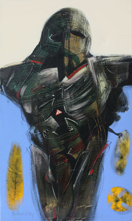 Painting titled "Empty Armor" by Pribi, Original Artwork, Acrylic