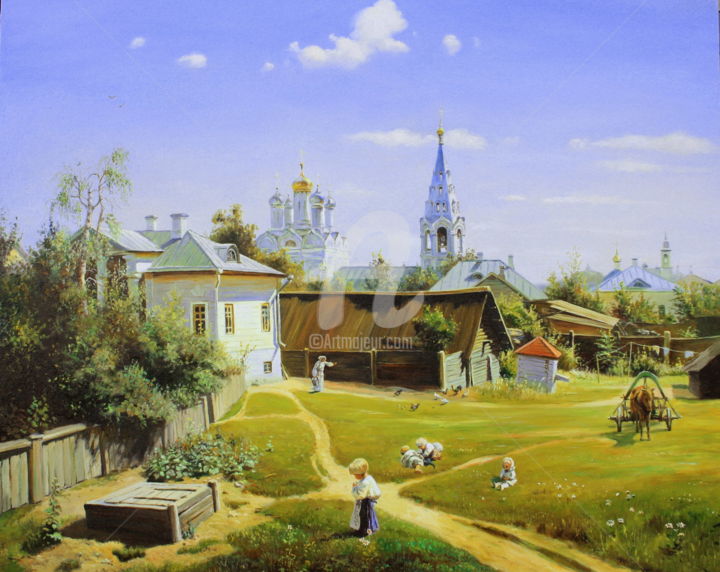 Schilderij getiteld "Moscow Backyard" door Vadim Prikota, Origineel Kunstwerk, Olie