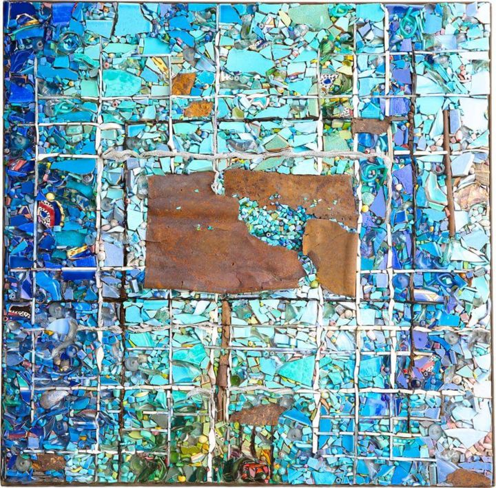 Sculpture titled "Bleu—cage" by Prima Materia, Original Artwork, Mosaic