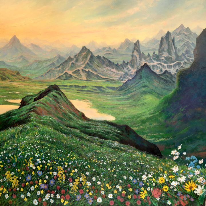 Peinture intitulée "La montagne" par Primavera Renard, Œuvre d'art originale, Huile