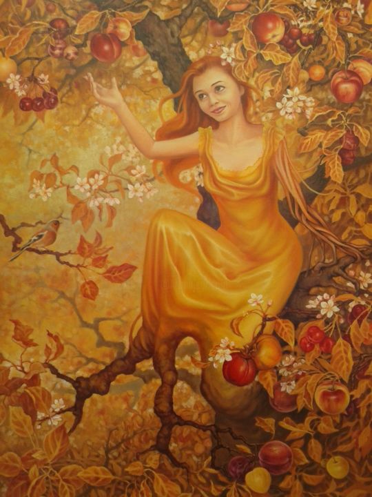 Peinture intitulée "L'arbre aux bons fr…" par Primavera Renard, Œuvre d'art originale, Huile