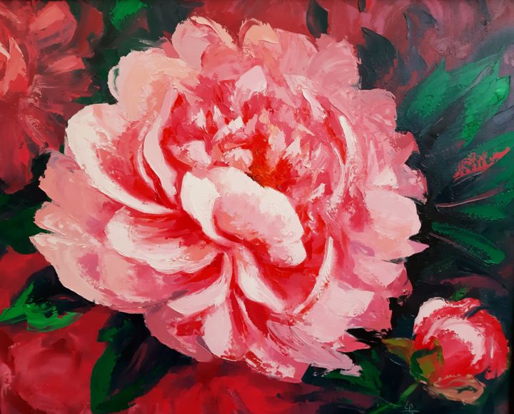 Pittura intitolato "pivoine" da Primavera Renard, Opera d'arte originale, Olio