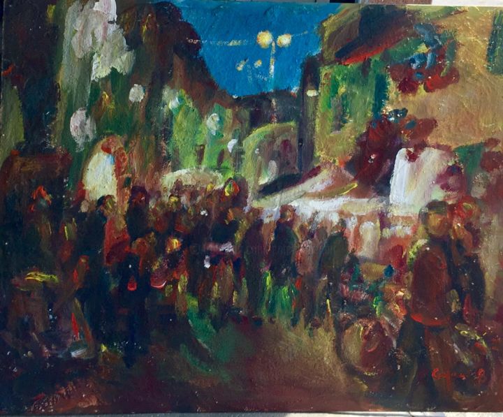 Painting titled "Fiera a Sassuolo" by Primo Canepari, Original Artwork, Acrylic