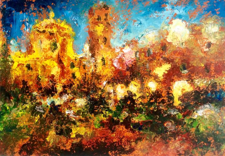 Painting titled "Piazza S.Prospero" by Primo Canepari, Original Artwork, Oil