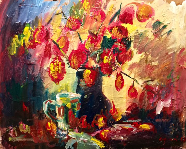 Malerei mit dem Titel "fiore rosso" von Primo Canepari, Original-Kunstwerk, Acryl