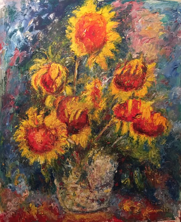 Painting titled "Girasoli n2" by Primo Canepari, Original Artwork, Oil