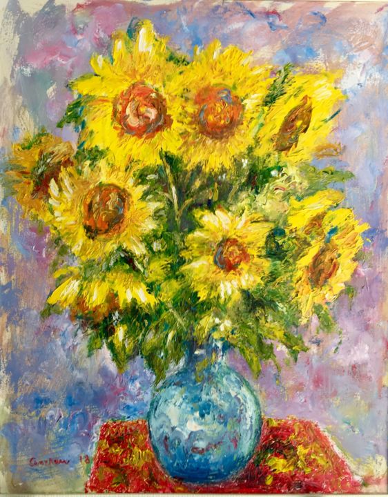 Painting titled "girasoli n3" by Primo Canepari, Original Artwork, Oil