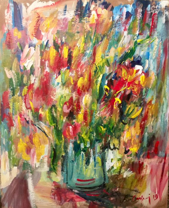 Peinture intitulée "Vaso di fiori" par Primo Canepari, Œuvre d'art originale, Acrylique