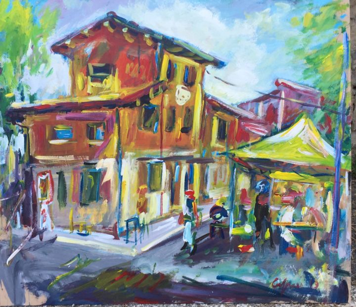 Malerei mit dem Titel "Il museo Montecchi" von Primo Canepari, Original-Kunstwerk, Acryl