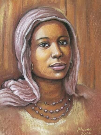 Painting titled "jeune fille africai…" by Prince Muana, Original Artwork, Pastel