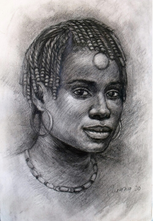 Dessin intitulée "Le regard" par Prince Muana, Œuvre d'art originale, Crayon