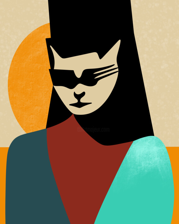 Digital Arts titled "Abstract Cat No.2" by Deniz Sipahi, Original Artwork, Digital Painting