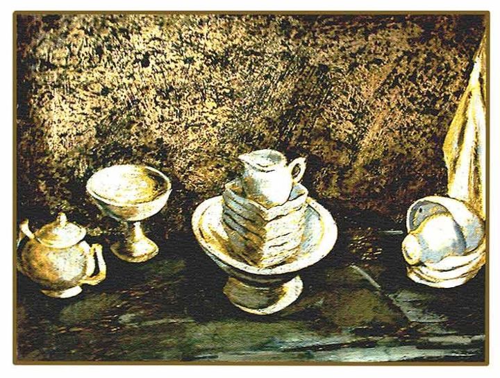 Painting titled "White Dishes" by Mikhail Priorov, Original Artwork