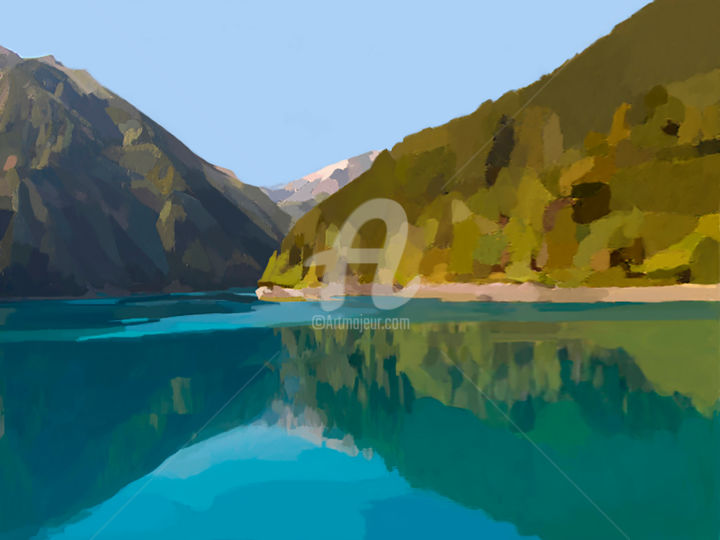 Digital Arts titled "Lake.Tekapo.NewZela…" by Priscila Tenedini, Original Artwork, Digital Painting