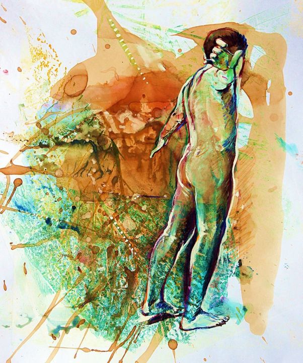 Schilderij getiteld "Homem" door Glaucia Gita, Origineel Kunstwerk, Aquarel