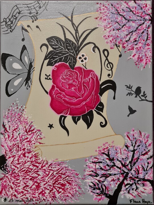 Pintura intitulada "La rose" por Priscillia Leroy Lopez (Fleurhope), Obras de arte originais, Acrílico