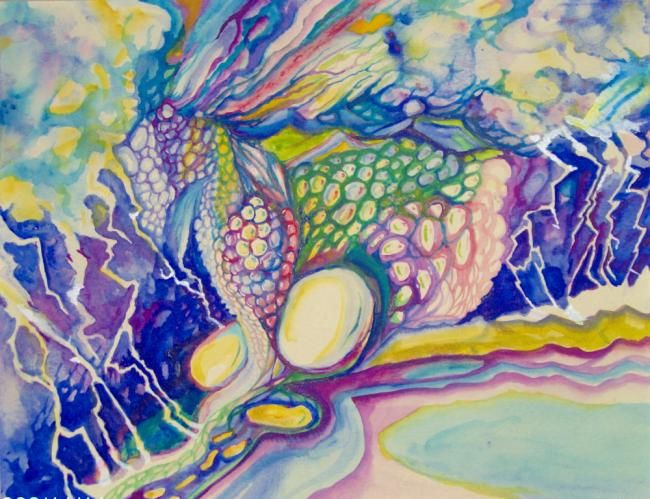 Painting titled "Sparks of Cells" by Jane Priser, Original Artwork