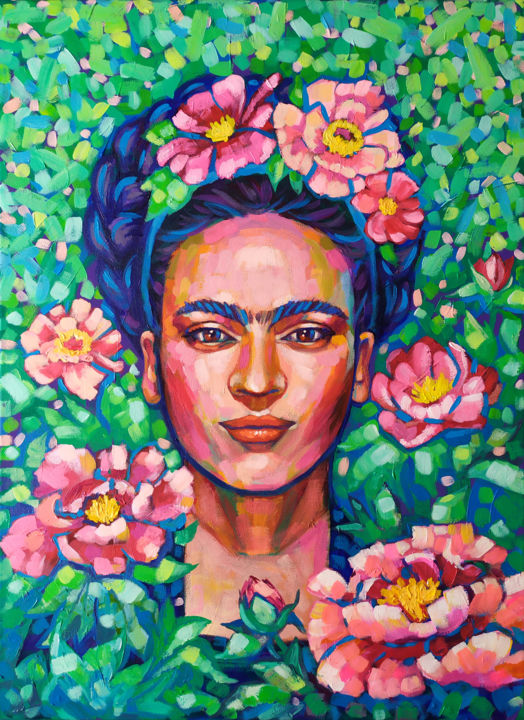 Painting titled "Frida Kahlo floral…" by Ekaterina Prisich, Original Artwork, Acrylic