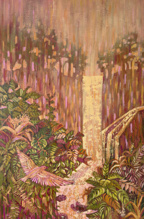Painting titled "Paradise Falls" by Ekaterina Prisich, Original Artwork, Acrylic
