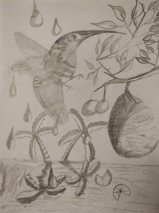 图画 标题为“Life with birds” 由Priam, 原创艺术品