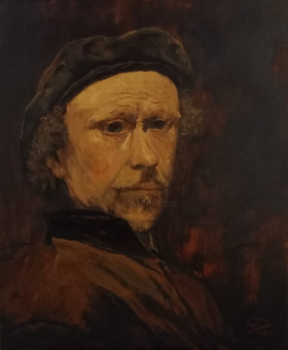 Schilderij getiteld "Rembrandt portrait" door Prokaj Dávid, Origineel Kunstwerk, Olie
