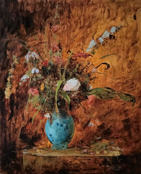 Painting titled "Flower still life" by Prokaj Dávid, Original Artwork, Oil