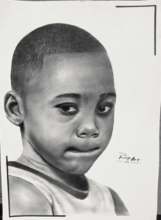 Drawing titled "Cet enfant" by Prodige Art, Original Artwork, Charcoal