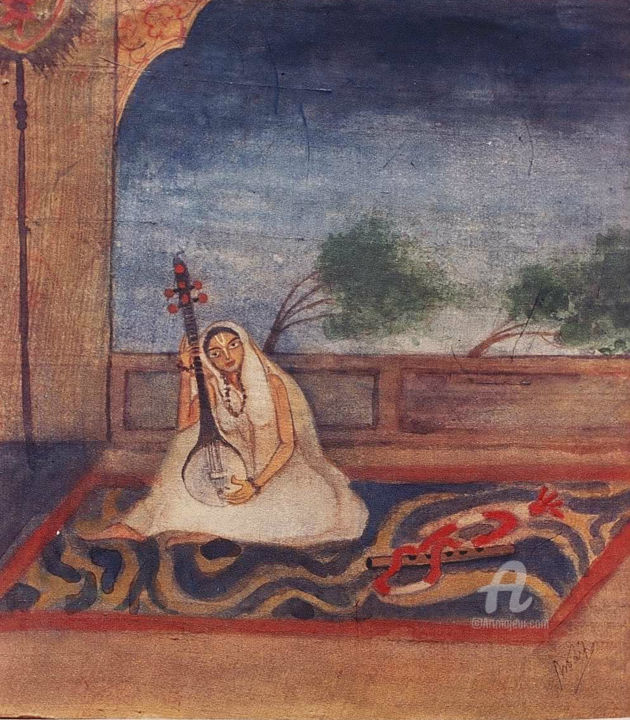 Painting titled "Meera Malhar" by Prodip Kumar Sengupta, Original Artwork, Watercolor