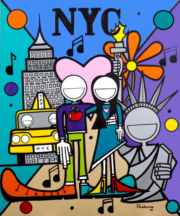 Painting titled "Love in NYC" by Prodocimopopart, Original Artwork, Oil