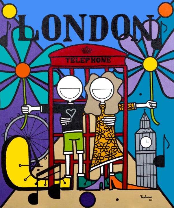 Painting titled "Love in London" by Prodocimopopart, Original Artwork, Oil